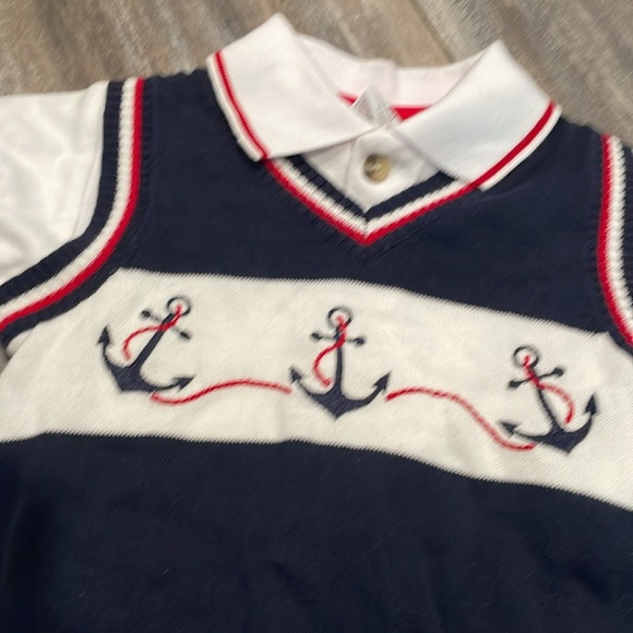 Starting Out Boys Navy Nautical Vest and white short sleeve polo 12 months NEW - Picture 2 of 4